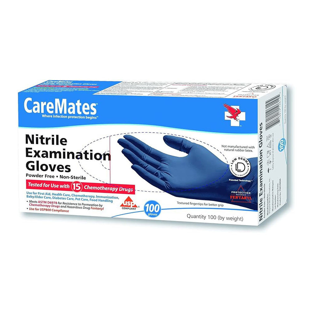 Caremates Nitrile Powder Free Exam Gloves, Small, 100 Ea